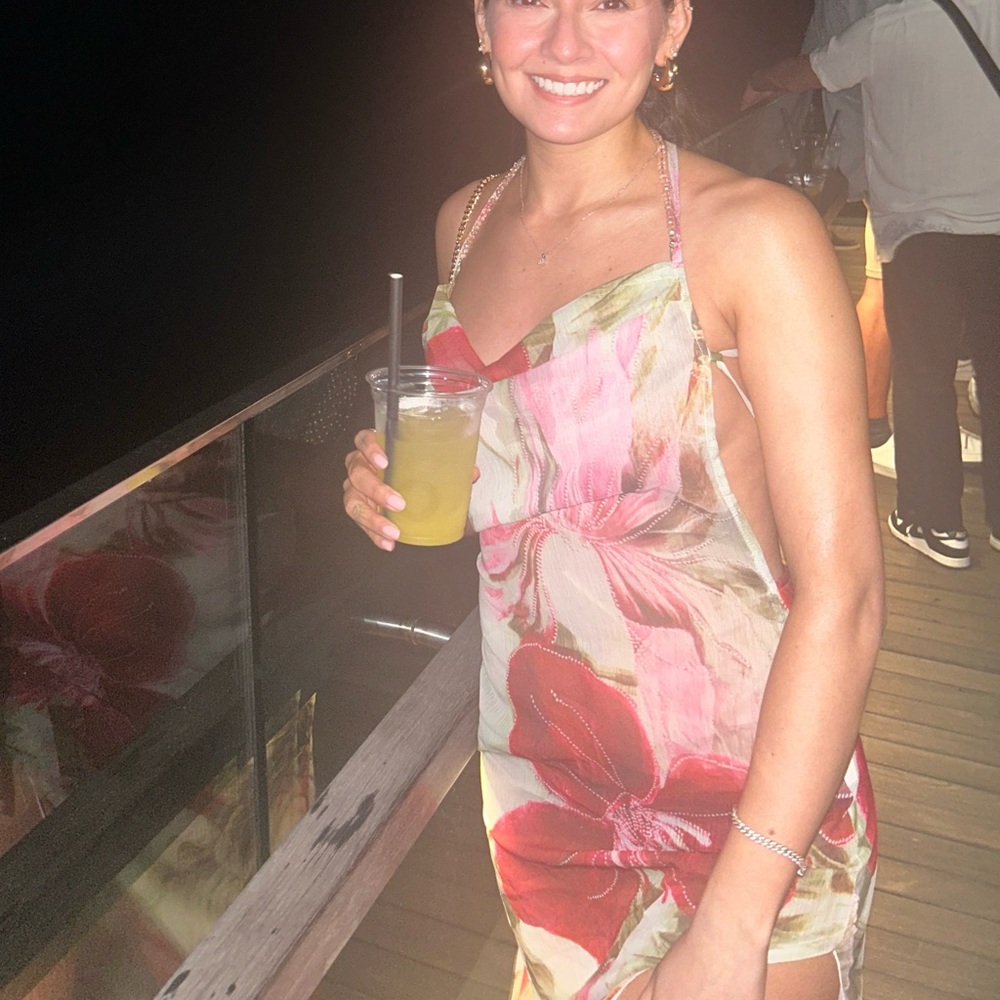 Floral Pink and Red sheer Dress